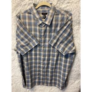 Van Heusen, Men's Blue/Gray Plaid Cotton/Poly S/S, Size XXL 18-181/2
